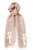 Hand- Embroidered Key of Life Linen Scarf