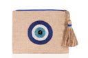 "Evil Eye Charm Linen Clutch"