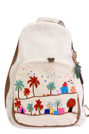 Hand-Embroidered Palm Trees Laptop Sling Bag