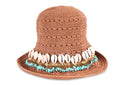 Hand-Beaded Burlap Hat with Stones & Shells