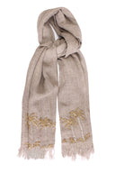 Handmade Linen Shawl with Beaded Palm Embroidery