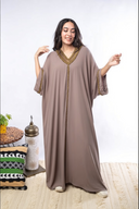 Sparkle in the Sun with the hand-beaded Galabeya V-neck in Cafe