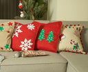Hand-Embroidered Christmas Trees Cushion
