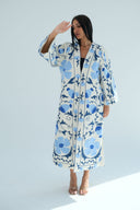 Blue Blossom Hand-Embroidered Kimono