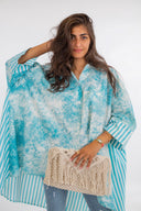 High-Low Cotton Shirt in Turquoise