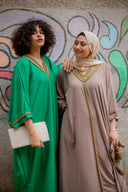 Sparkle in the Sun with the hand-beaded Galabeya V-neck in Cafe