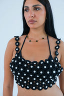 "Pearly Pearl Backless Top" in black