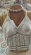"Seashell Chic: Knitted Top with Shells and Stones"