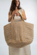 Sandsational Style: The Burlap Sequined Beach Bag (Large)