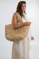 Burlap Beauty: The Perfect Beach Tote in White (Large)