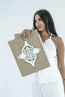 Geometrically Glamorous: Hand-Embroidered Appliqué Linen Clutch