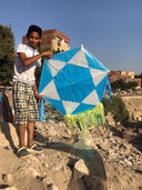 A star stella  kite, 1m width, 4 meter tail with light, rope 130m