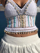 "Seashell Chic: Knitted Top with Shells and Stones"