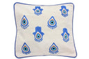 "Elevate Your Comfort: Hand Weaved KAF & Eyes Cushion in blue"
