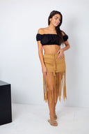 "Tassel Fun: Short Crochet Skirt with Long Tassels"