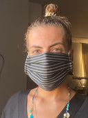 STRIPPED MASK FOR ADULTS. - OUR MASKS ARE COMPOSED OF 3 LAYERS INCLUDING A FILTER AND A NOSE SUPPORT.
