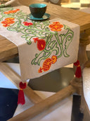 Handmade Romana runner with tassels & pompoms