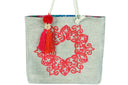 Blooming Beauty: Hand-Beaded Fuchsia & Orange Flower of Life Tote