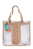 Resin Radiance: Transparent Burlap Shoulder Bag with Shell Accent