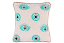 "Elevate Your Comfort: Hand Weaved KAF & Eyes Cushion in mint green"