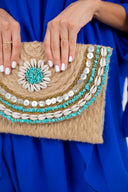 Seaside Chic: Hand-weaved Fairouz Stone and Shell Envelope Clutch